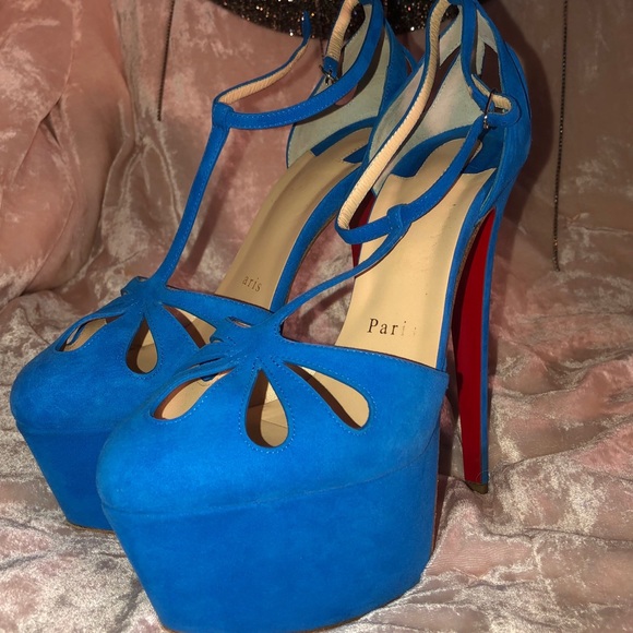 Christian Louboutin BLUE Amyada Platform Pumps Sandals - Picture 6 of 9